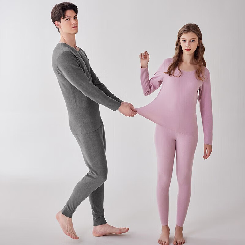 芬腾情侣秋季保暖内衣秋衣秋裤套装女士羊毛蚕丝德绒男冬天打底衫 杏色【单女款】 M 建议:女92-110斤,男105-126斤
