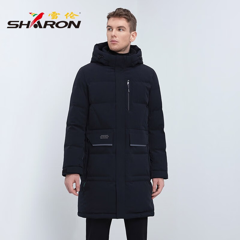 雪伦(sharon)鹅绒羽绒服男中长款秋冬休闲商务款 11621 摩登黑 m/165