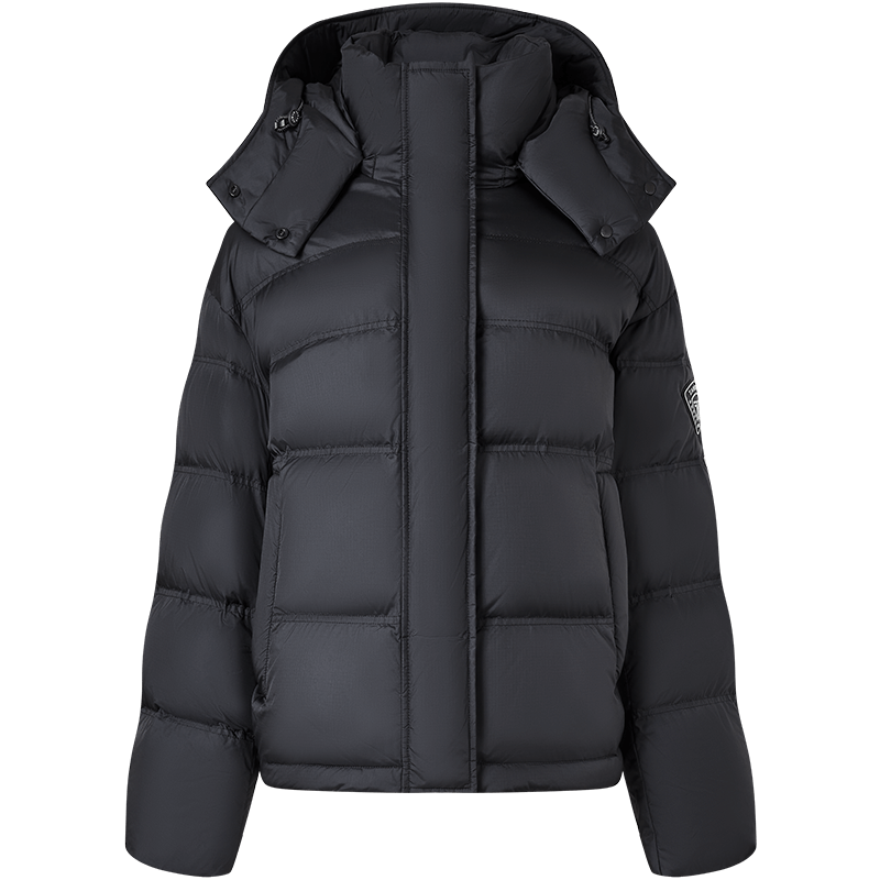 坦博尔羽绒服女短款时尚潮流可脱卸帽百搭保暖外套550388T 黑色 160 