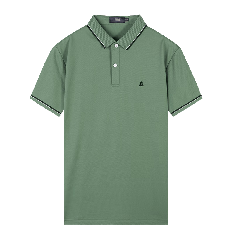 杉杉【含棉透气】短袖T恤男士夏季商务休闲翻领绣花上衣男装豆绿体恤