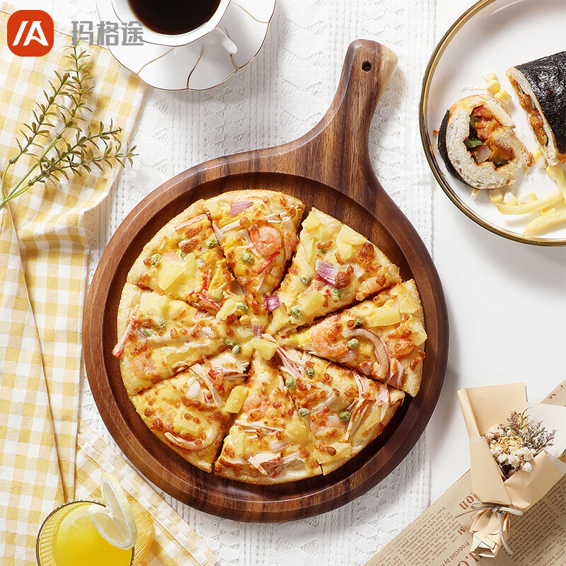 玛格途 木质披萨盘圆形托盘家用烘焙pizza面包木板西餐厅牛排盘实木