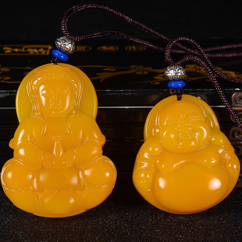 恋上心官方黄龙玉佛吊坠 男女情侣款弥勒佛公笑佛玉牌挂件 图片色 佛