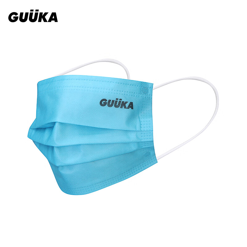 古由卡guuka防尘防风口罩 三层防护logo印花时尚平面口罩10个装 浅蓝