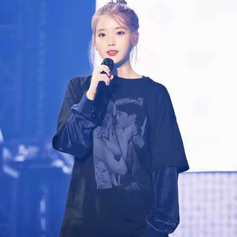 iu衣服 t恤卫衣应援服周边 中袖宽松黑色t恤 均码 身高160以上体重95