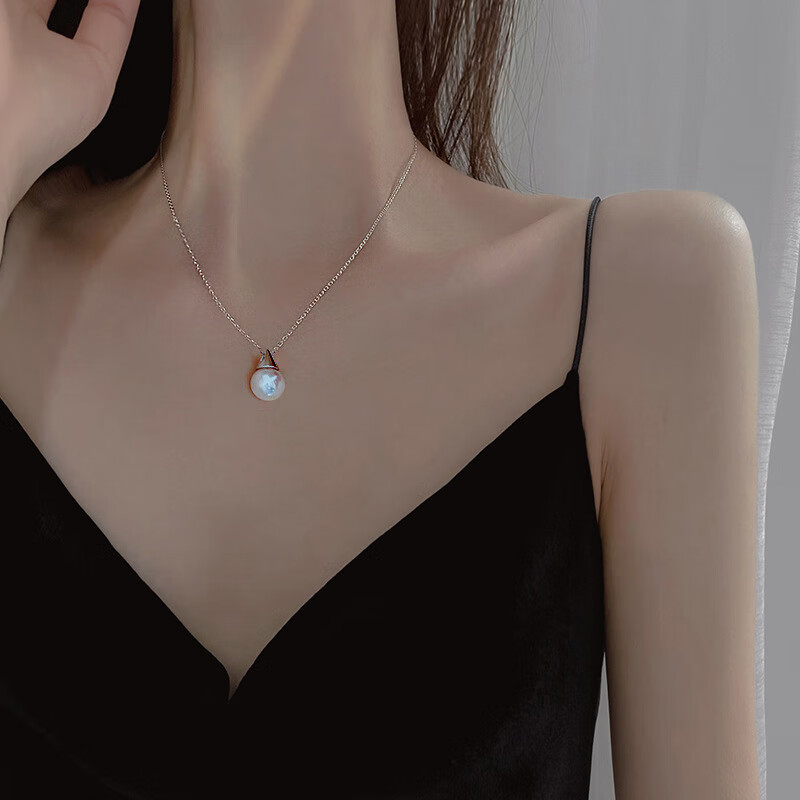 魅丽饰季999纯银苏明玉珍珠项链女气质水滴吊坠灯泡花生锁骨轻奢足银