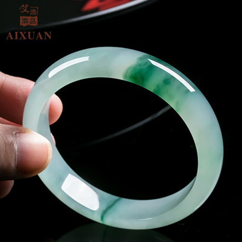 珒珏 翡翠玉手镯 缅甸飘花平安镯冰糯种翡翠处理镯子送妈妈老婆礼物 内径58-59mm(附鉴定证书)
