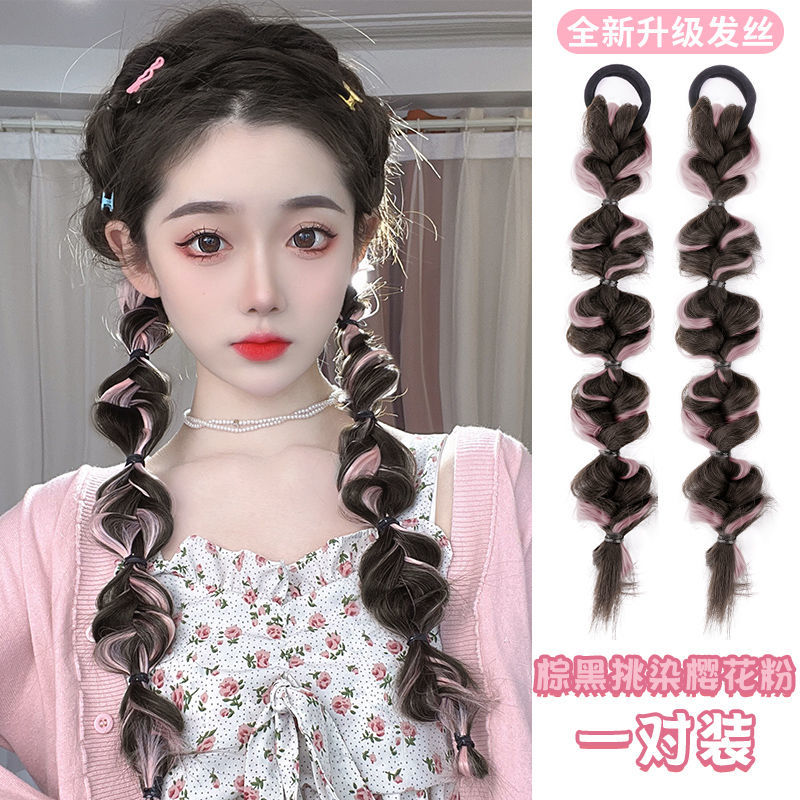 美芙仁假发辫子拳击辫麻花灯笼辫女双假马尾绑带式网红挑染泡泡脏辫