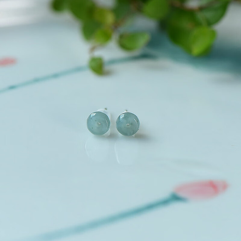 蒂宝莱(dibaolai)翡翠耳钉 油青蓝水翡翠s925银针保色平安扣耳钉