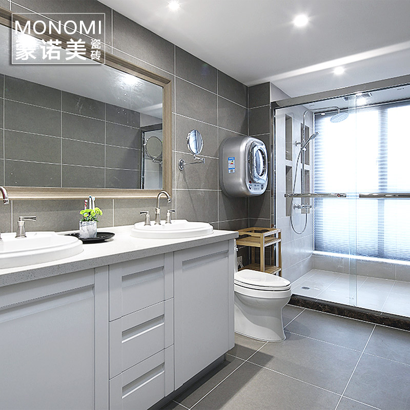 蒙诺美现代简约灰色微水泥砖浴室厕所防滑地板砖卫生间瓷砖地砖厨房