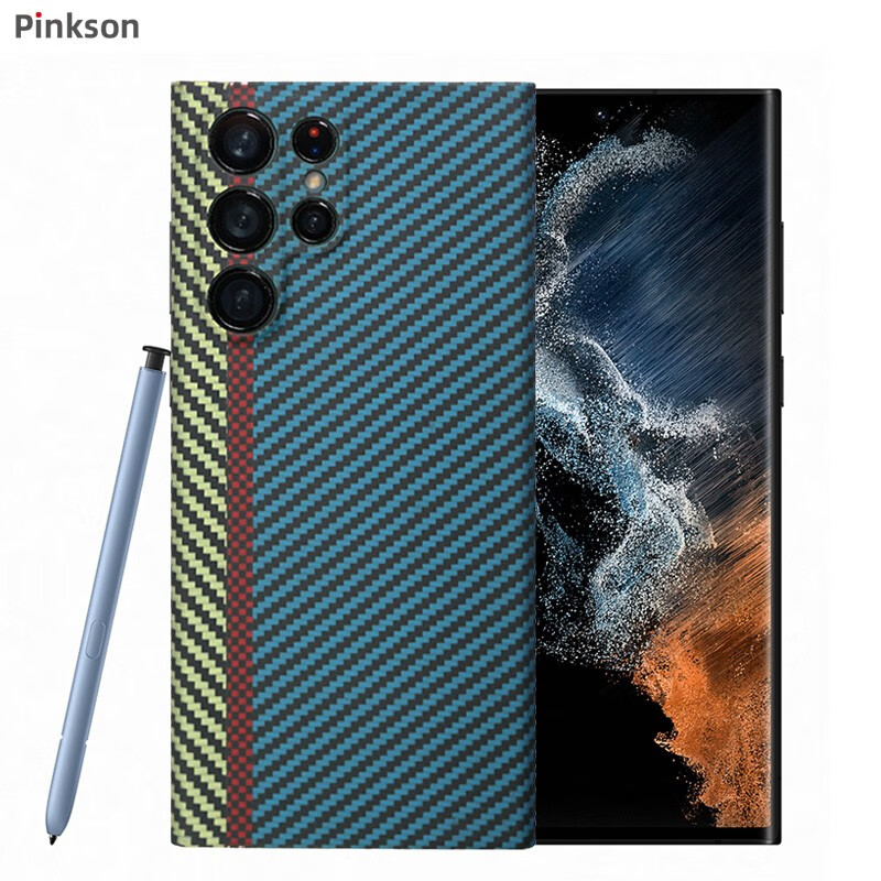 Pinkson 三星手机壳凯夫拉芳纶纤维碳纤维保护套超薄轻磨砂散热男士新潮款防摔散热高档商务轻奢防滑 【黑色-精孔】1500D芳纶 【三星Galaxy S24 Ultra】