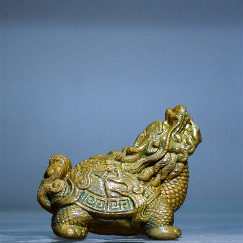 绿檀木龙龟实木雕刻玄武玄关黄杨木龙头龟霸下崖柏木摆件 绿檀木 4.