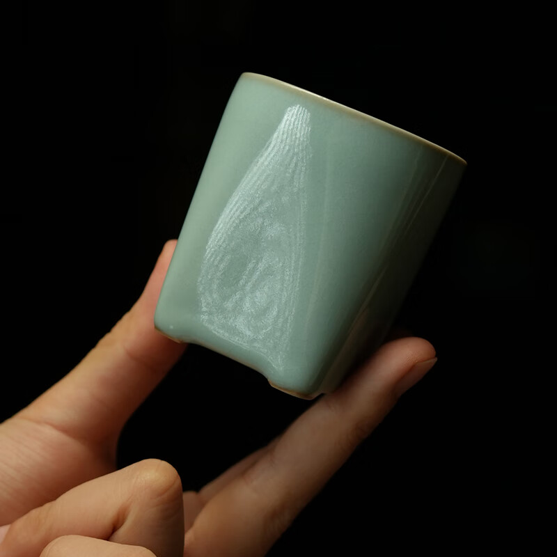 汝誉天下汝窑茶具茶杯水杯主人杯压手杯禅定杯汝州汝瓷天青冰裂陶瓷茶盏 天圆地方杯(单杯)85ml