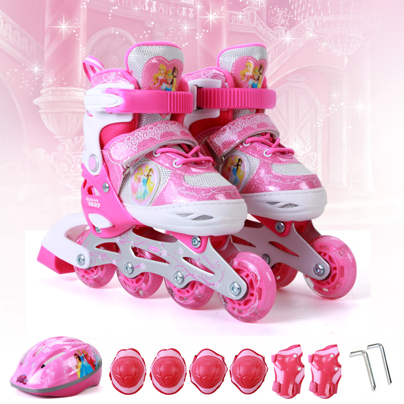 迪士尼(Disney)溜冰鞋儿童全闪轮滑鞋套装 初学可调旱冰鞋DCY41037-D8公主中码