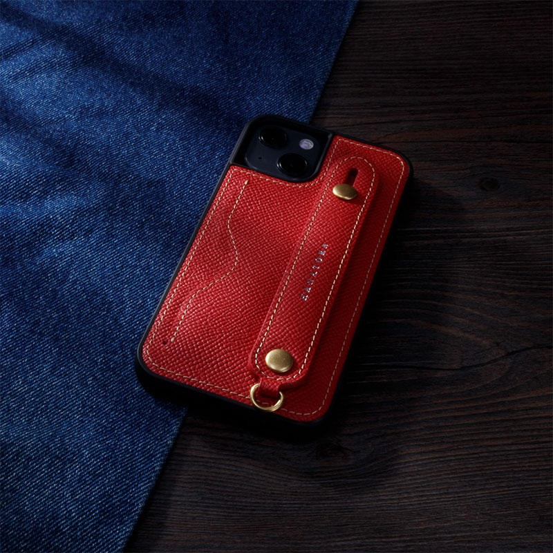 花虎（HANATORA）苹果13Promax手机壳带支架带挂绳腕带插卡真皮新款iPhone13女款男款卡包全包防摔日式风格高级感 红色 iPhone13promax