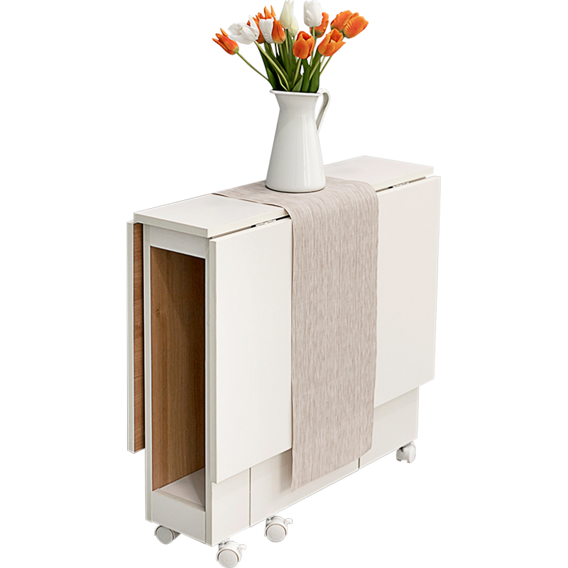 SOFS 折叠餐桌 家用小户型吃饭桌现代简约伸缩桌实木折叠椅 多功能可移动长方形简易小餐桌椅组合 【单桌】M码120x80cm 椅凳收纳款 白色