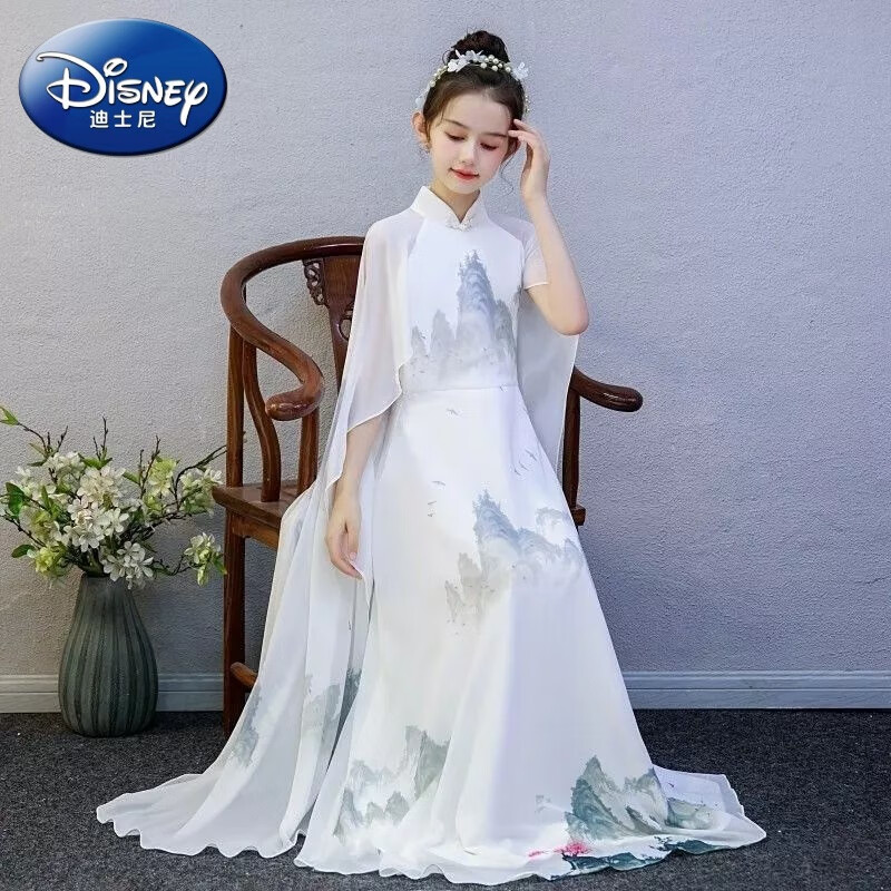 迪士尼（Disney）定制新款古筝女童高端演出服民乐水墨风古典民乐艺考生表演礼服 印花 170