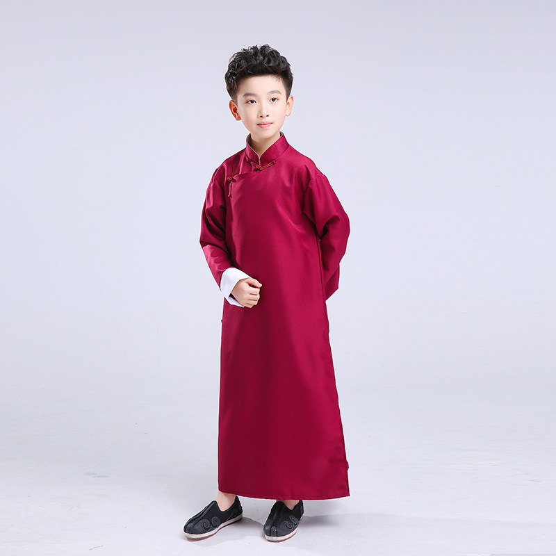 说书人儿童相声演出服大褂长袍马褂男女童长衫民国幼儿园表演服装 酒