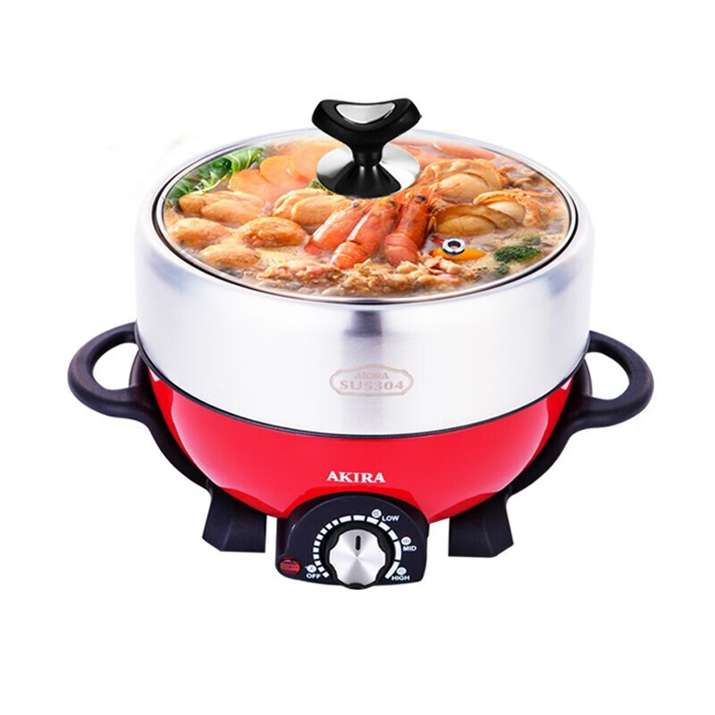爱家乐电火锅家用迷你分体式304加厚不锈钢家用多功能电热煮锅 4L 标配