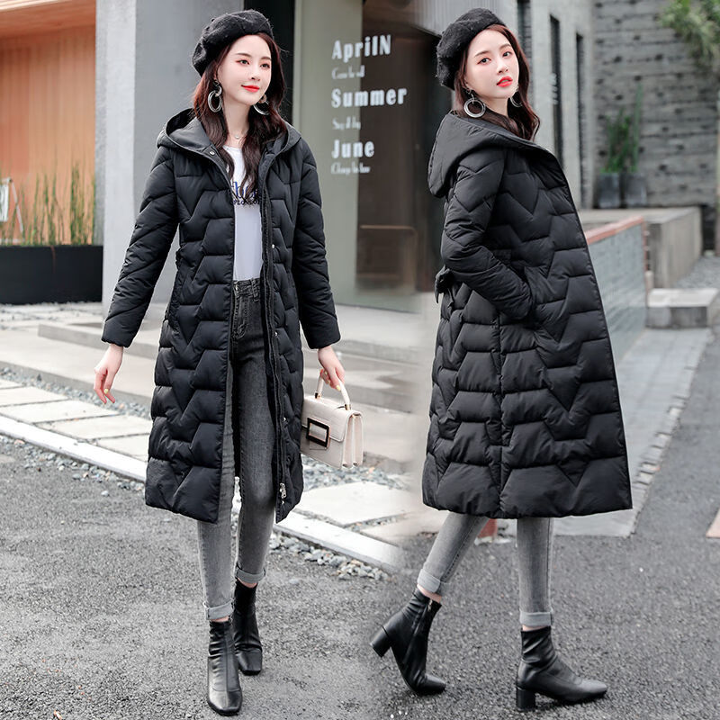 朵伶诗儿   修身棉服新款外套女过膝盖长款棉衣女韩版冬连帽加厚棉袄