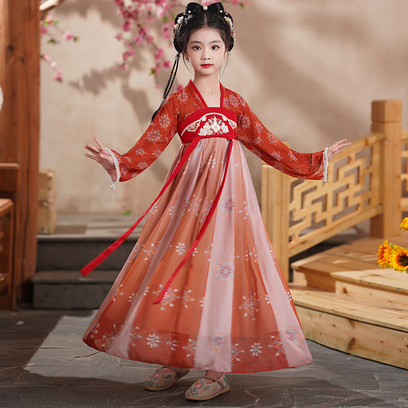 瑄妮薇汉服夏季女童连衣裙儿童唐装古风襦裙中国风古典舞演出服仙女薄款 红色 130cm怎么样,好用不?