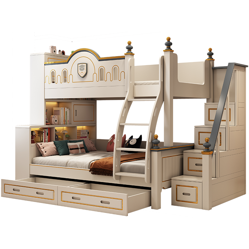 拓尔维纳 实木儿童床上下床上床下桌一体多功能高低床组合衣柜床小户型 上下床(无书架灯) 1200mm*1900mm