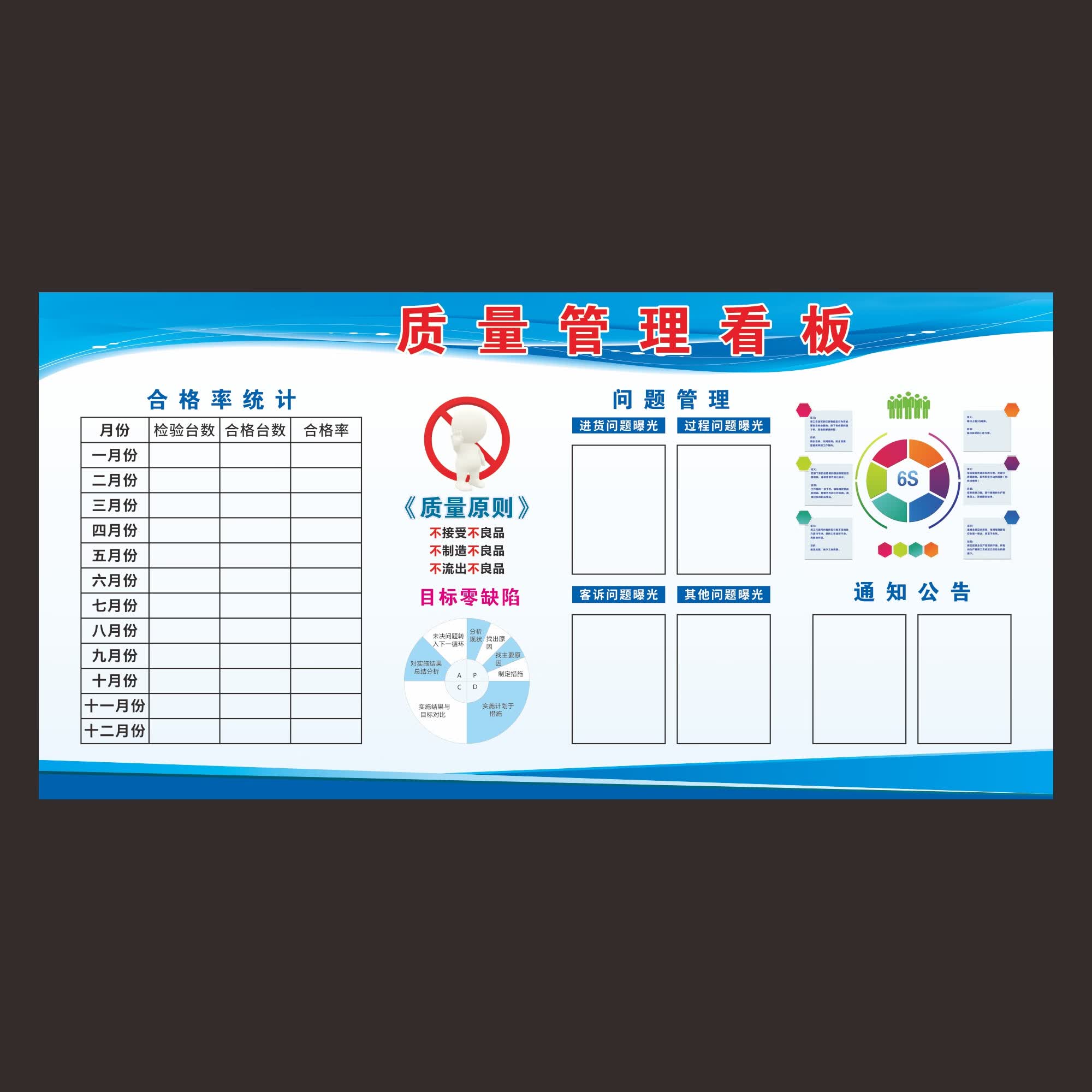 裕达车间质量管理看板公司企业6s现场管理看板精益生产宣传栏质量品质