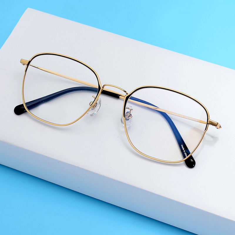 合金眼镜框男女款时尚休闲大脸显小瘦脸时尚方框成品平光眼镜架 金色