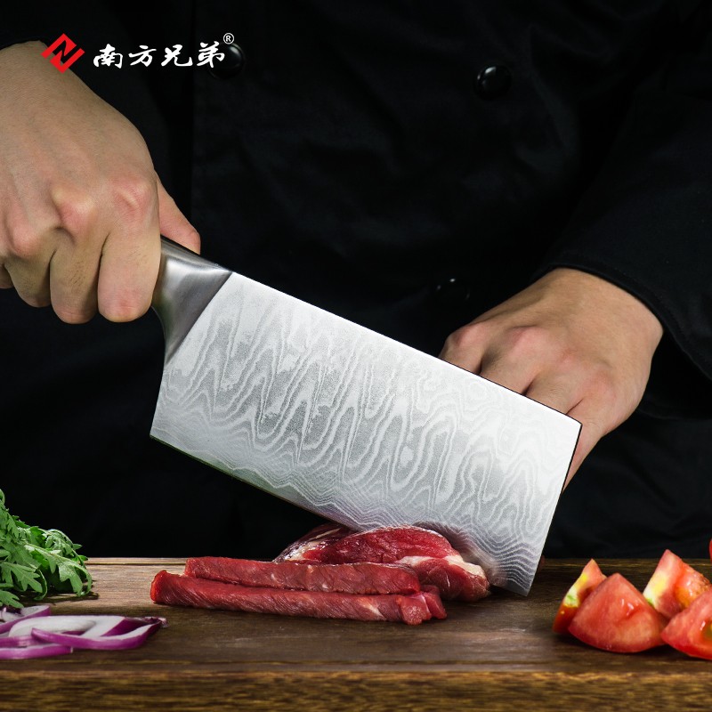 南方兄弟大马士革钢菜刀组合套装 切片刀三德刀高硬全钢一体家用料理厨刀 三件套(切片刀+三德刀+水果刀)