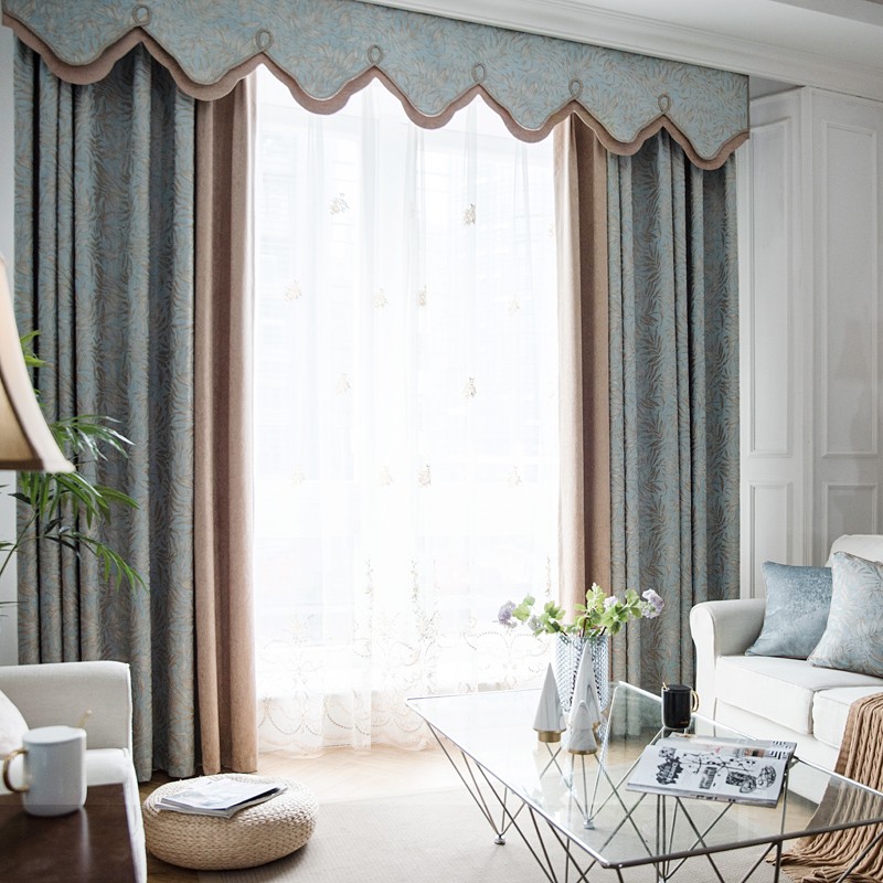 ocg北欧拼接雪尼尔提花遮光窗帘定制成品布料飘窗落地窗客厅卧室