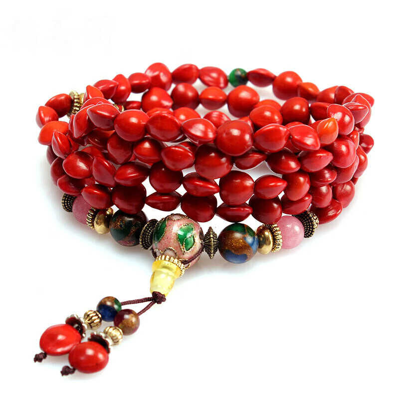 天然红心菩提子手链 108佛珠相思豆红豆血菩提情侣手串 生日礼饰品