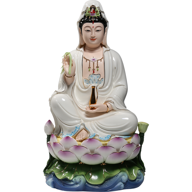 微美10至16吋水蓮觀音佛像供奉觀世音菩薩家用佛教佛堂陶瓷擺件 白瓷款 12吋