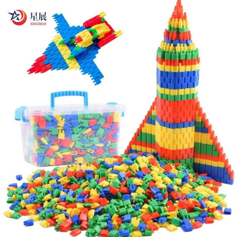 星展 火箭拼插拼装塑料房子数字聪明棒积木幼儿童男女孩玩具雪花片 火箭积木桶装800粒