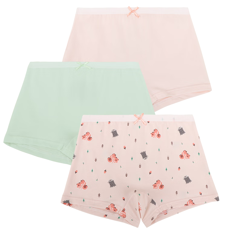 红豆儿童内裤女男童95%棉3条装平角中大童宝宝3A抑菌A类透气弹力短裤 3K4010（女童） 3条 165