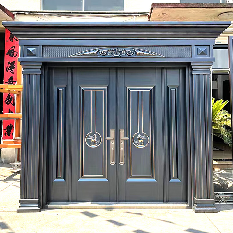 别墅大门进户门家用防盗对开四开仿铜门农村自建房入户门 新款1