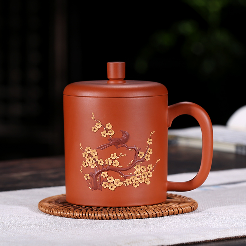 陶舍轩宜兴紫砂 工艺美术师 吴俊 《喜上眉梢》原矿朱泥制作 茶杯茶具