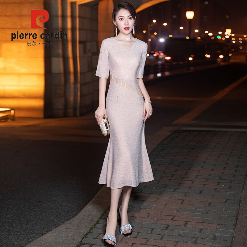 皮尔卡丹（pierre cardin）香槟色妈妈装婚宴晚礼服女高端轻奢平时可穿喜婆婆鱼尾主持连衣裙 香槟色中长.款 L使用感如何?