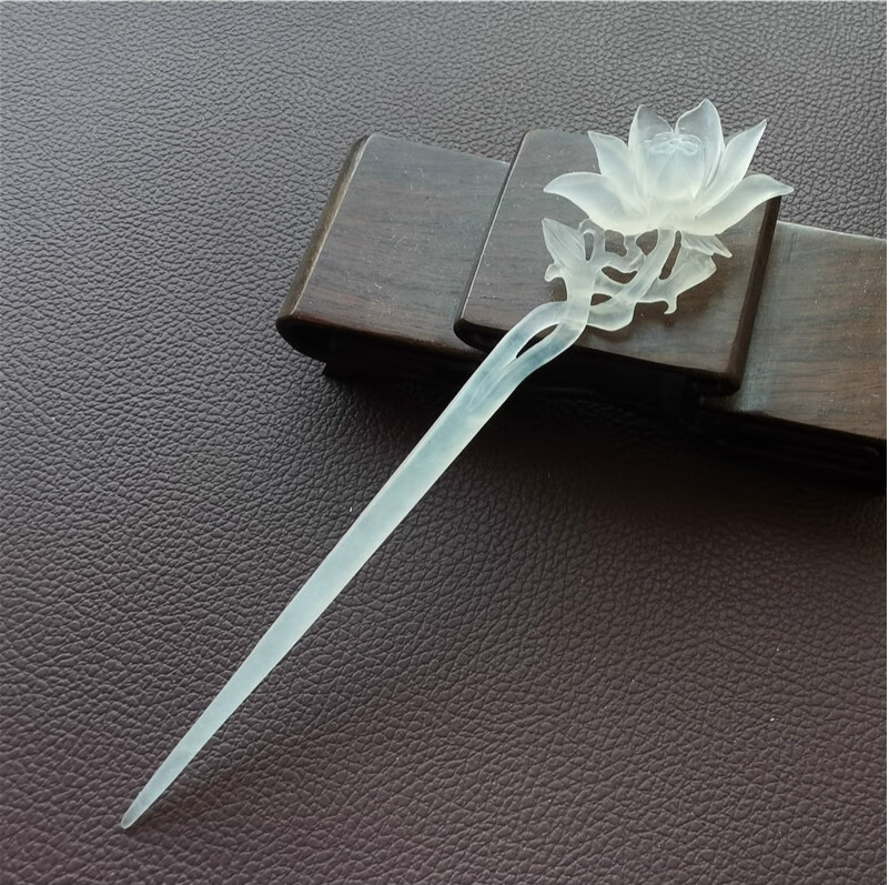 岫玉玉石發(fā)簪玉荷花蓮花 精雕 玉荷葉古典玉簪鏤空雕刻 荷花款
