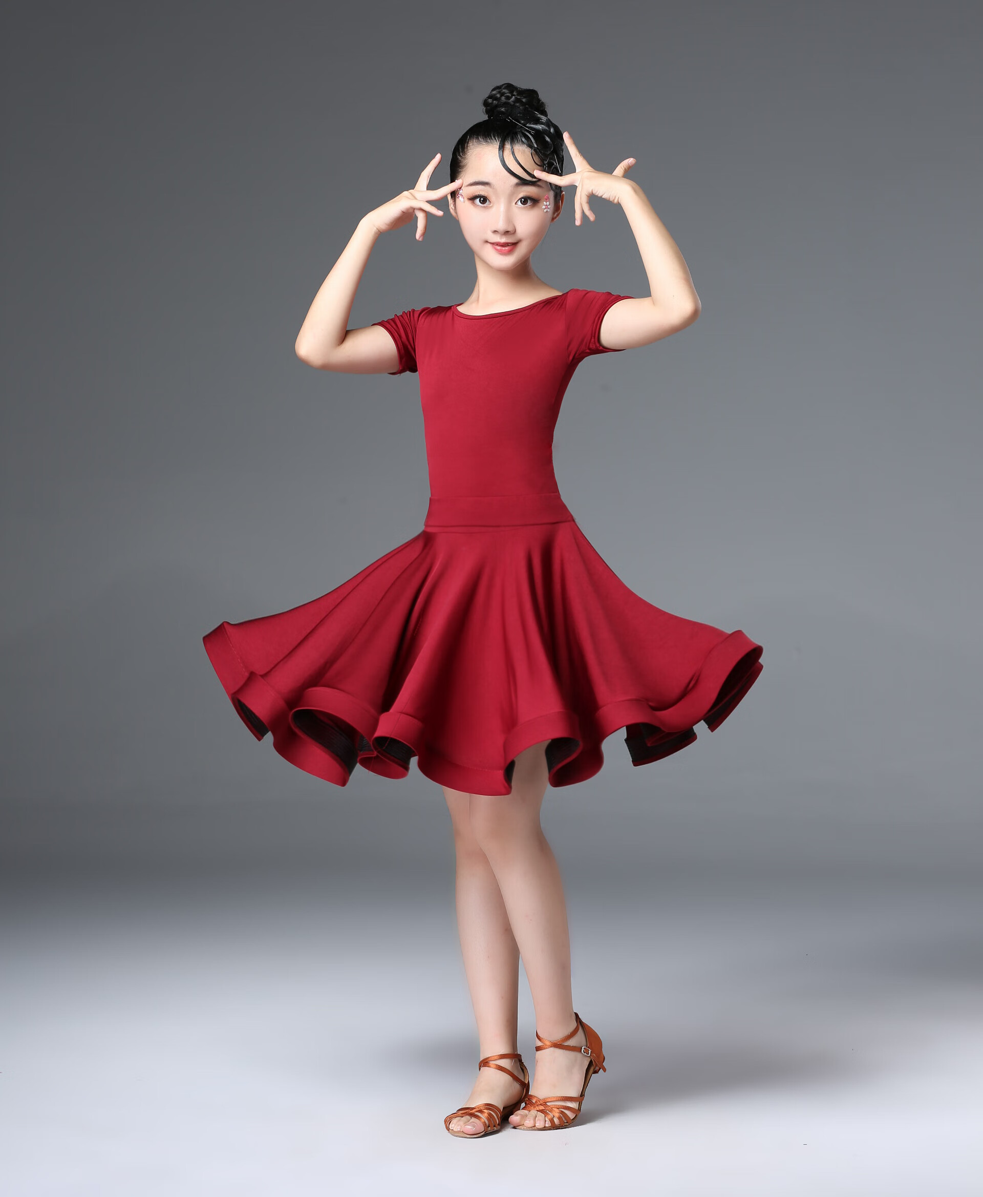 okkdey女童拉丁夏季女孩演出比赛少儿服装专业儿童舞蹈服练功服时尚