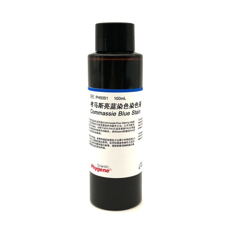 考马斯亮蓝试剂盒染色液脱色液 100ml 500ml [ph0351 phygene] 100ml