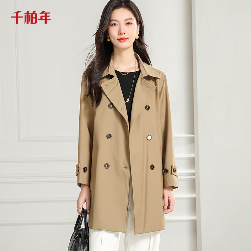千柏年女春装新款中长款风衣韩版时尚西装领外套高级感英伦风系带上衣 卡其色 L （115-125斤）