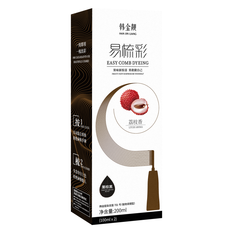 韓金靚染發(fā)劑植物自然色果香味不沾頭皮一梳焗油膏易梳彩栗棕色遮蓋白發(fā) 黑茶色 180ml 1盒 【可以蓋白發(fā)】
