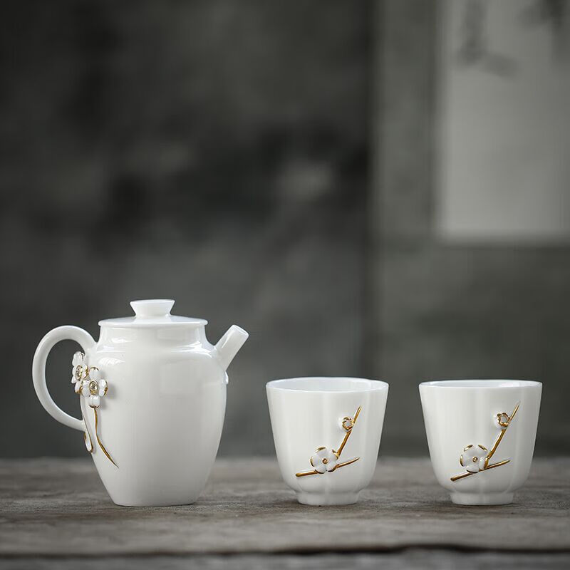 苏氏陶瓷(sushi ceramics)茶具套装陈德强非遗大师手工描金羊脂玉瓷泡