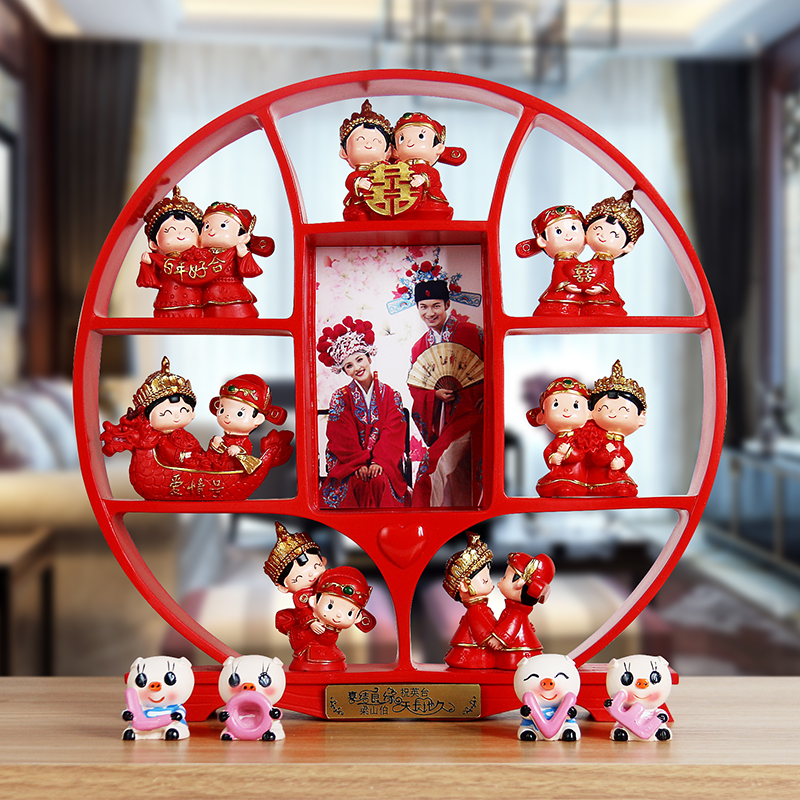 XMSJ结婚新婚礼物送新人姐姐新娘闺蜜创意实用摆件订婚礼品 天天开心+棕色圆架+小猪
