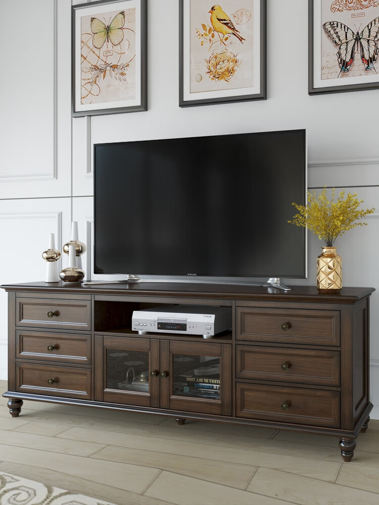 双劲美式电视柜轻奢胡桃色全实木家具卧室客厅视听地柜茶几组合 桦木