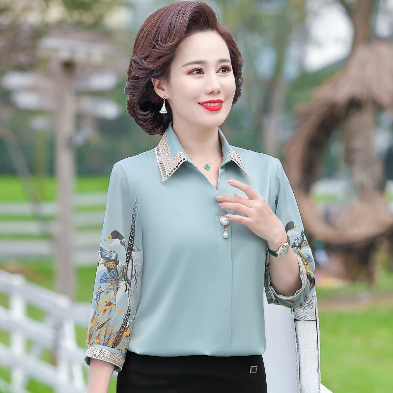 孜颜妈妈夏装衬衫女洋气高贵小衫套装中年人半袖40岁50衣服老年女装