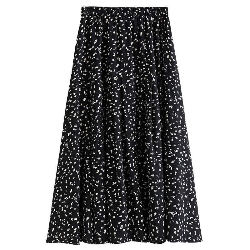 碎花半身裙女秋季2022新款微胖mm高腰显瘦中长裙22ds3415 黑色碎花 xl