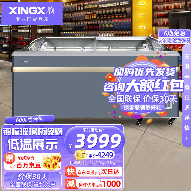 星星（XINGX）冰柜商用展示柜大容量超市雪糕海鲜鲜肉卧式冷冻冷藏转换岛柜 SD/SC-609BYE