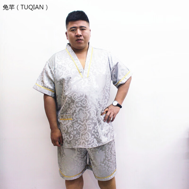 特大號 洗浴中心男睡衣汗蒸服銀色特大碼300斤按摩服足療服200斤加肥加大情侶浴服 銀色 5XL(180-220斤)