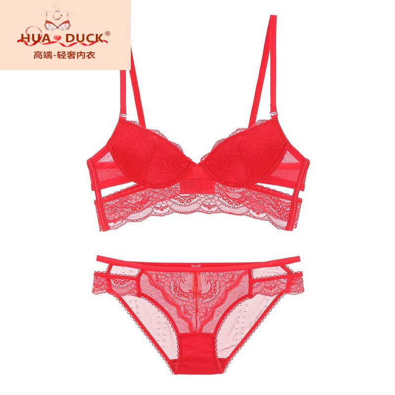 hua · duck国际品牌轻奢侈本命年红欧美蕾丝性感内衣加宽侧翼聚拢上