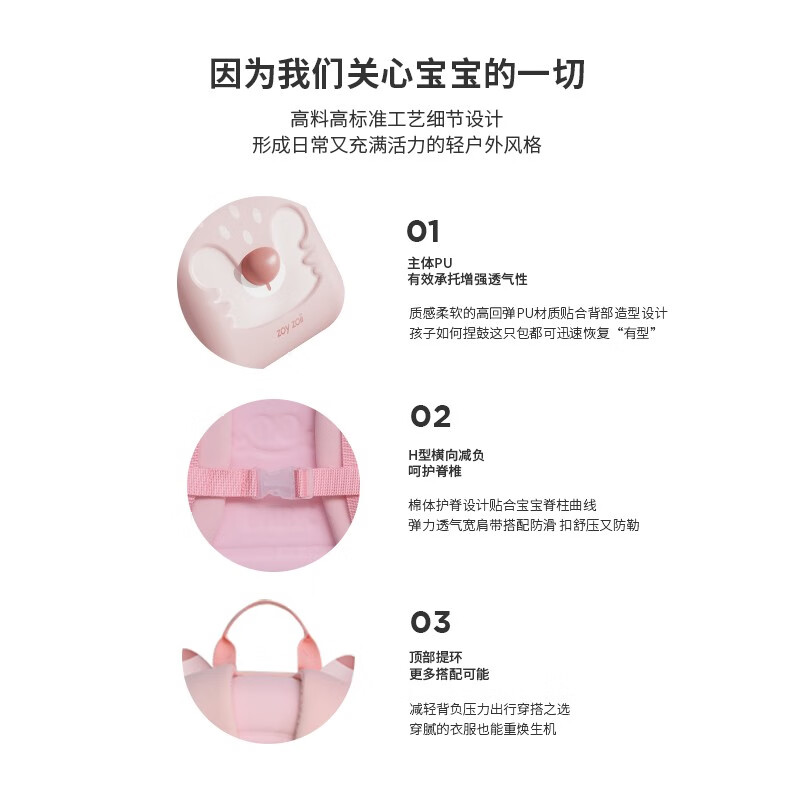 zoy zoiizoyzoii儿童书包女孩幼儿园可爱珍奇动物背包透气儿童礼物双肩包 机灵小粉狐全新礼盒包装